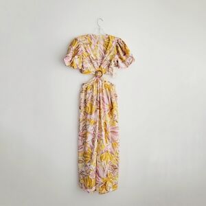 NWT Moon Orchid Yellow Multi Floral Cut Out Euro Summer Maxi Dress